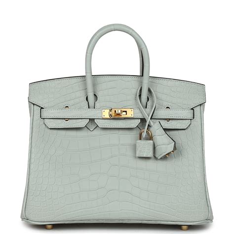 Hermes Birkin 25 Gris Neve Matte Alligator Gold 